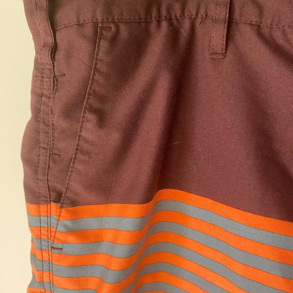 Hurley striped bermuda orange gray board shorts swimsuit trunks beach men 36‎